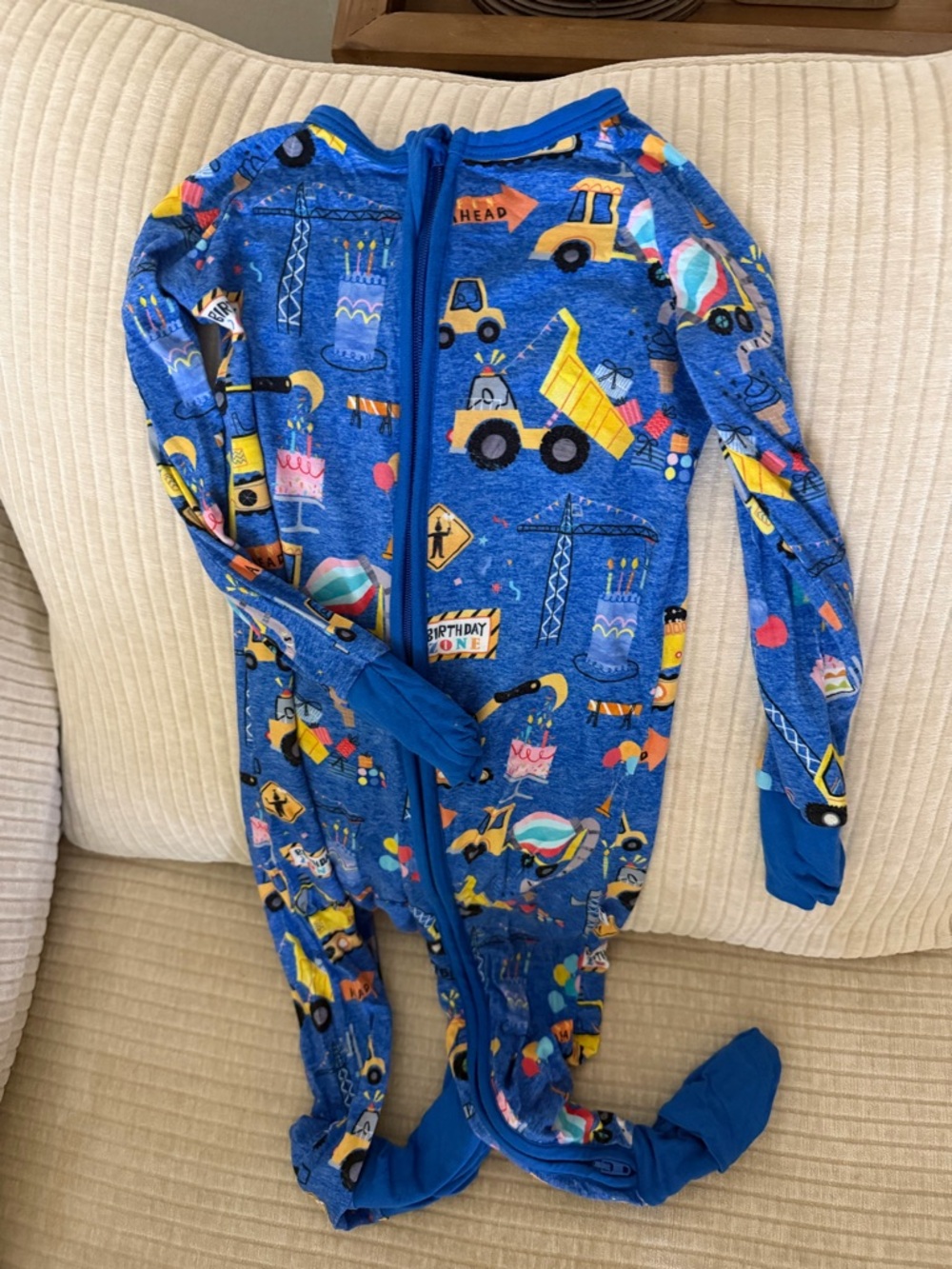 Little Sleepies Blue Construction Print Footed One-Piece